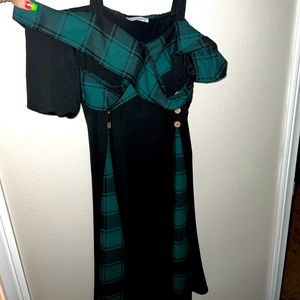 Green plaid boat neck dress